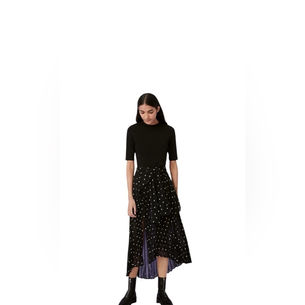 Maje Rivoli Micro-Floral Embroidered Midi Black Dress French Size 38, US Size S - Picture 2 of 10